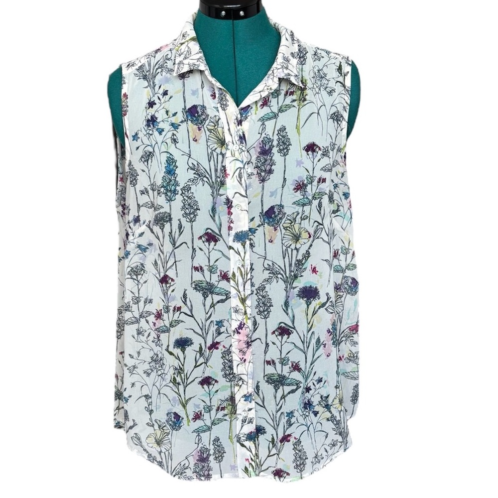 H&M Floral Sleeveless Blouse - White and Multicolor.